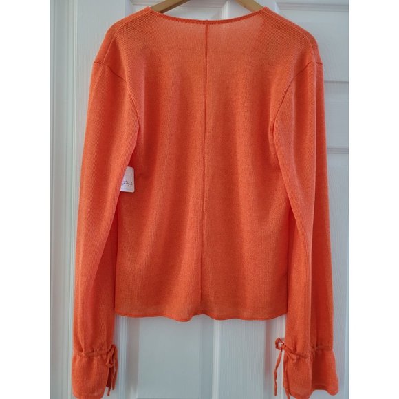 Free People Orange Coquette front tie Cardigan size Medium New bows - Picture 7 of 7